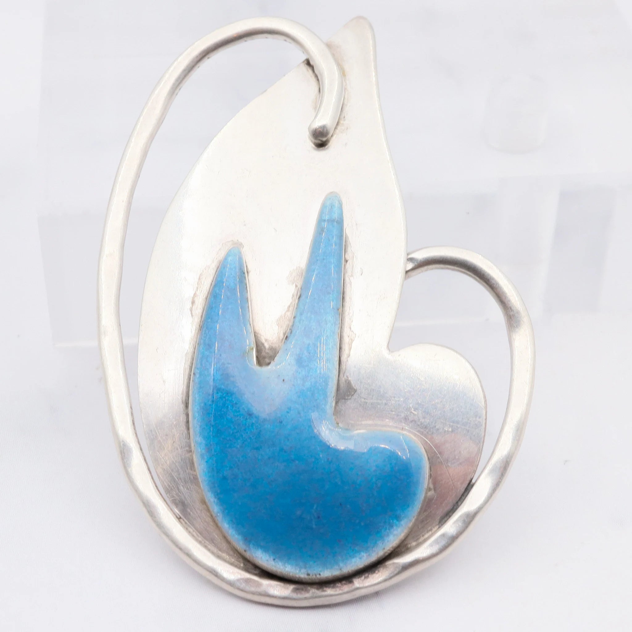 Antique arts and craft period sterling/enamel abstract brooch